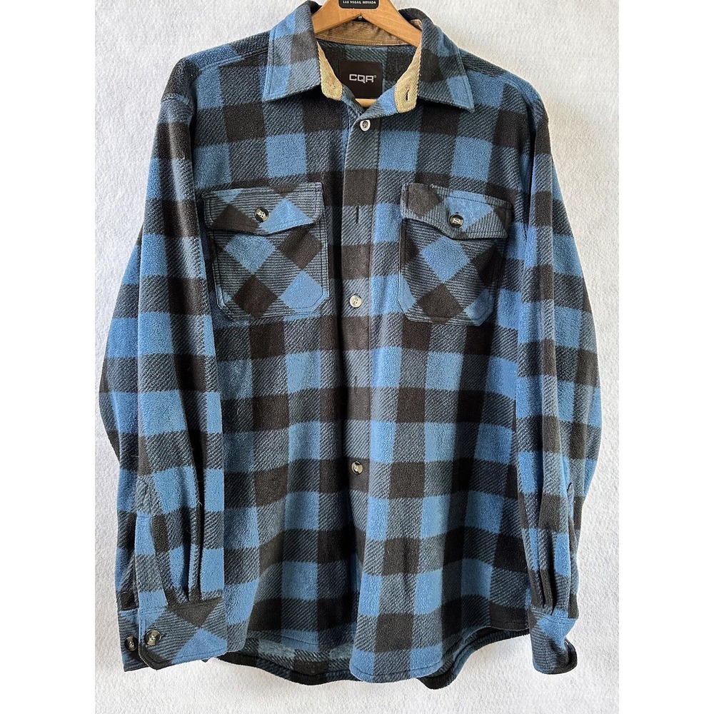 CQR Flannel Fleece Shacket Shirt Grunge Blue Black Plaid Men's Size XL WARM SOFT